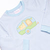 Caravan Camper Applique Romper, Blue Stripe