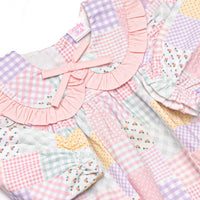 Quilted Colors Ruffle Collar Pocket Skirted Bubble, Pink