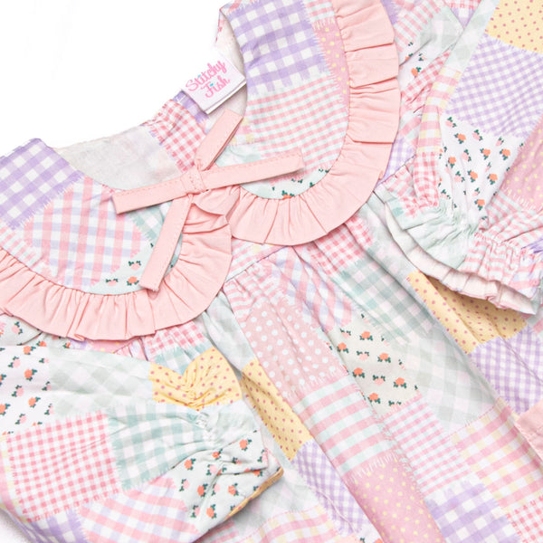 Quilted Colors Ruffle Collar Pocket Skirted Bubble, Pink