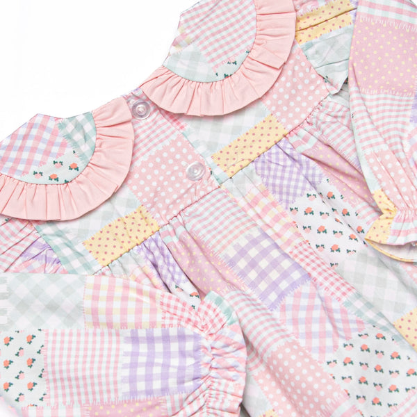 Quilted Colors Ruffle Collar Pocket Skirted Bubble, Pink