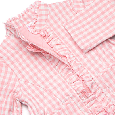 Quilted Ruffle Coat, Pink Check