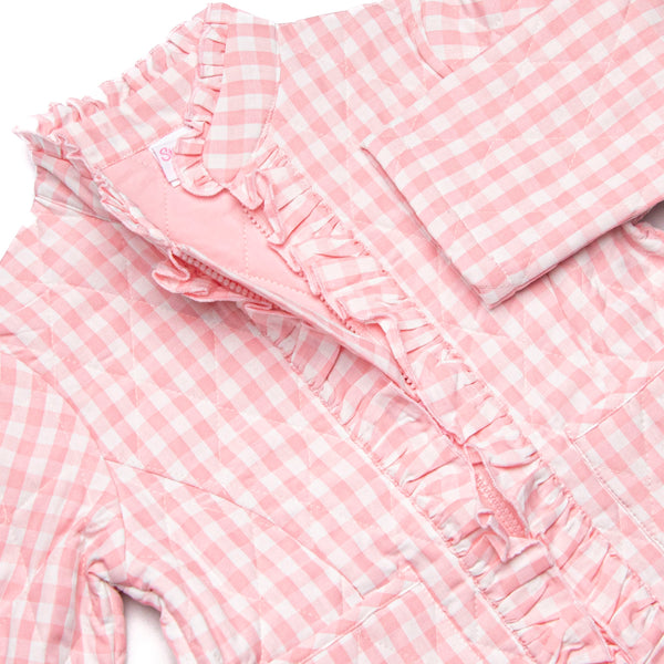 Quilted Ruffle Coat, Pink Check