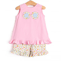 Sunnies and Shade Applique Ruffle Short Set, Pink