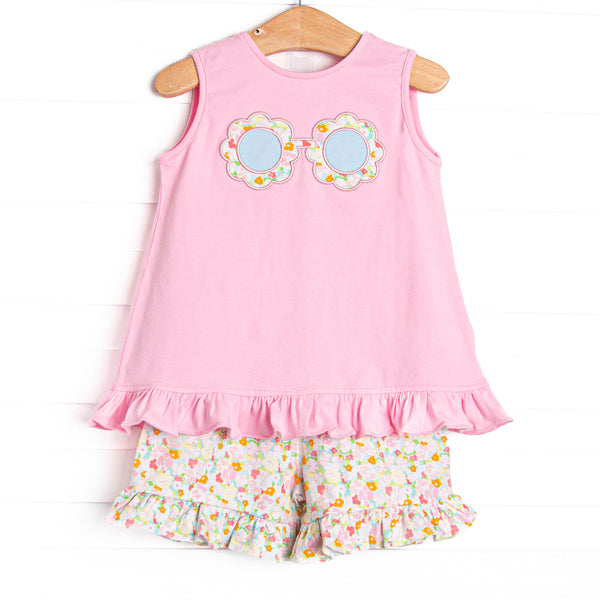 Sunnies and Shade Applique Ruffle Short Set, Pink