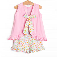 Sunnies and Shade Applique Ruffle Short Set, Pink