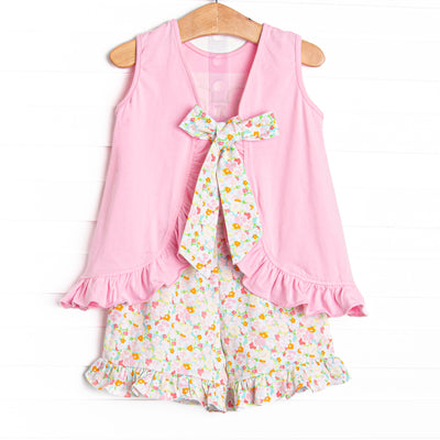 Sunnies and Shade Applique Ruffle Short Set, Pink