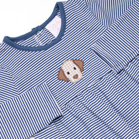 Furry Ear Friend Applique Romper, Navy Stripe