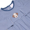 Furry Ear Friend Applique Romper, Navy Stripe
