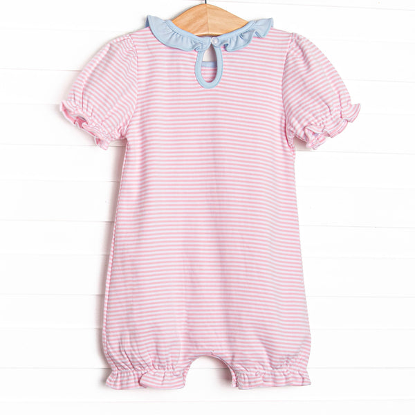Elena Pima Bubble Romper, Light Blue and Pink Stripe