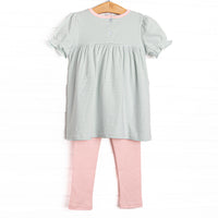 Sarah Pima Legging Set, Light Pink and Sage Stripe