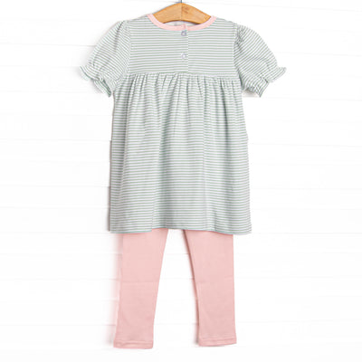 Sarah Pima Legging Set, Light Pink and Sage Stripe