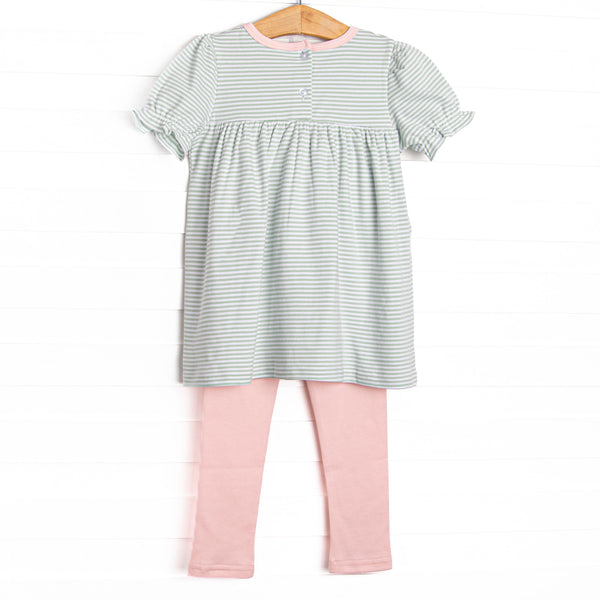 Sarah Pima Legging Set, Light Pink and Sage Stripe