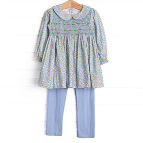 Prim Petals Smocked Legging Set, Blue