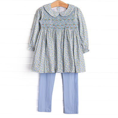 Prim Petals Smocked Legging Set, Blue
