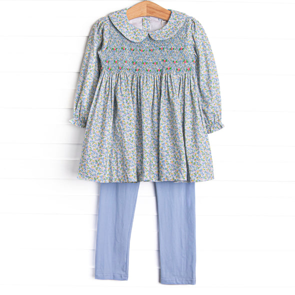 Prim Petals Smocked Legging Set, Blue