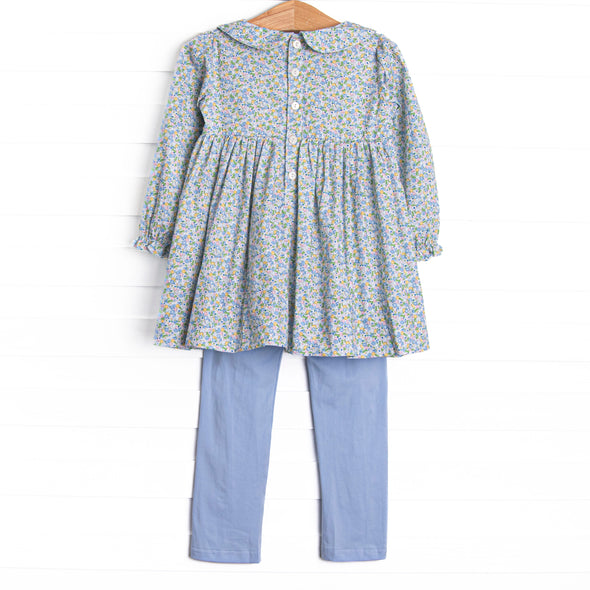 Prim Petals Smocked Legging Set, Blue