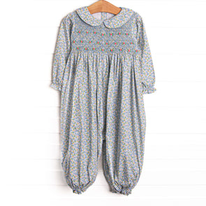 Prim Petals Smocked Romper, Blue