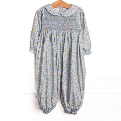 Prim Petals Smocked Romper, Blue