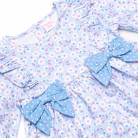 Denim Dot Daisies Side Tie Dress, Blue