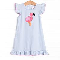 Fuchsia Feathers Applique Flutter Sleeve Dress, Blue