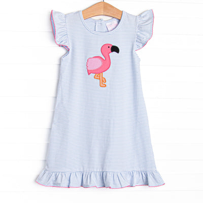 Fuchsia Feathers Applique Flutter Sleeve Dress, Blue