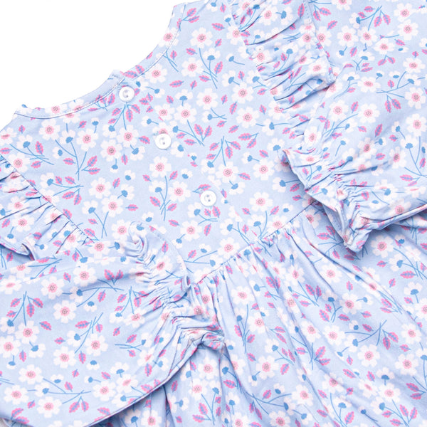 Denim Dot Daisies Side Tie Dress, Blue