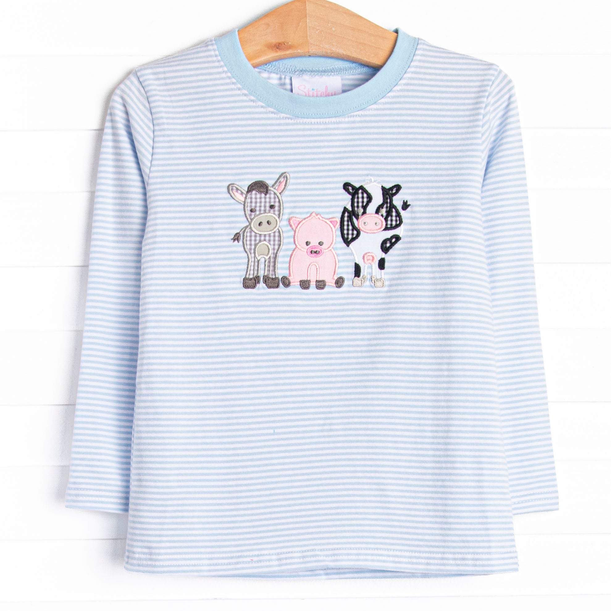 Farm Animal Favorites Applique Top, Blue Stitchy Fish