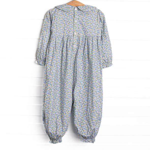 Prim Petals Smocked Romper, Blue