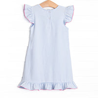 Fuchsia Feathers Applique Flutter Sleeve Dress, Blue