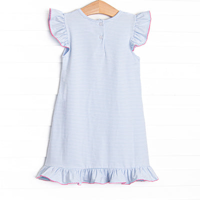 Fuchsia Feathers Applique Flutter Sleeve Dress, Blue