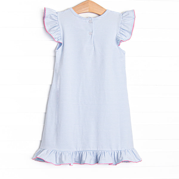 Fuchsia Feathers Applique Flutter Sleeve Dress, Blue