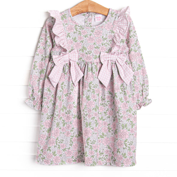 Gingham Gardenias Dress, Pink