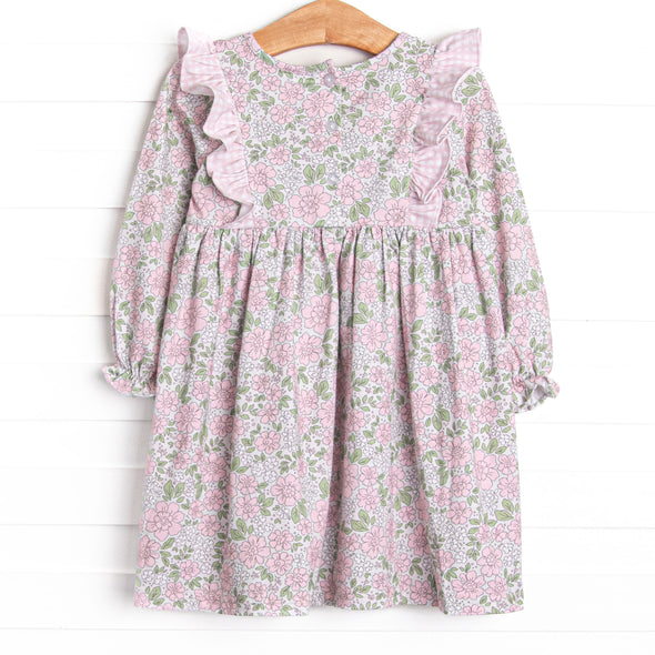 Gingham Gardenias Dress, Pink