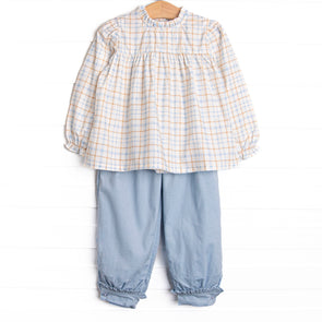 Perfect Day Plaid Ruffle Pant Set, Blue