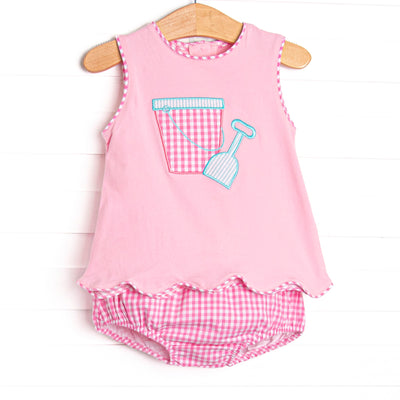 Beach Builder Applique Scalloped Diaper Set, Pink