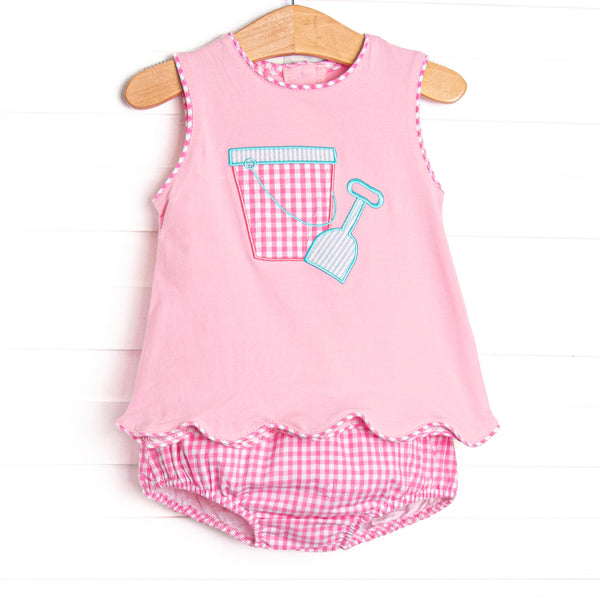 Beach Builder Applique Scalloped Diaper Set, Pink