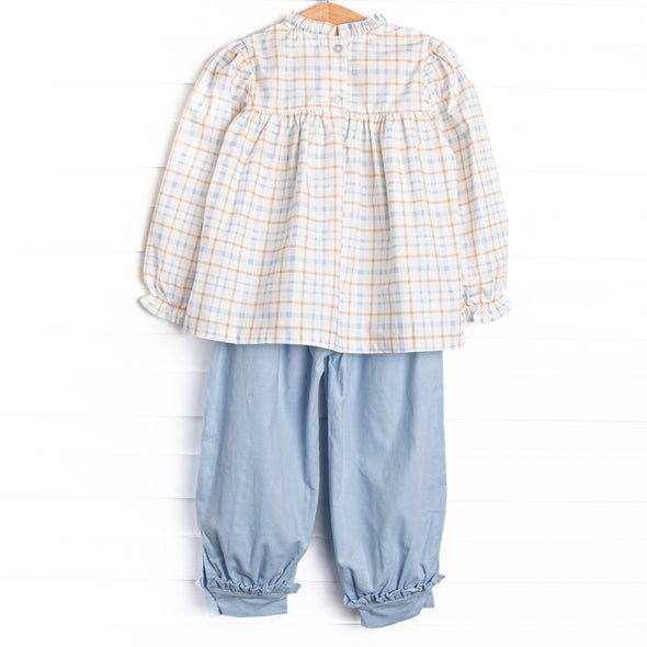 Perfect Day Plaid Ruffle Pant Set, Blue