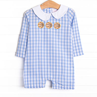 Down the Court Dunk Applique Short Romper, Blue