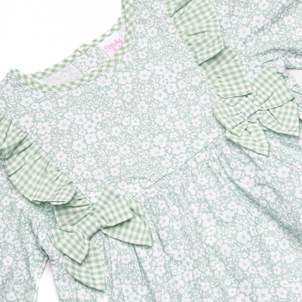 Garden Gate Gingham Side Tie Ruffle Pant Set, Green