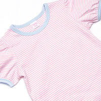 Paige Pima Ruffle Short Set, Light Blue and Pink Stripe