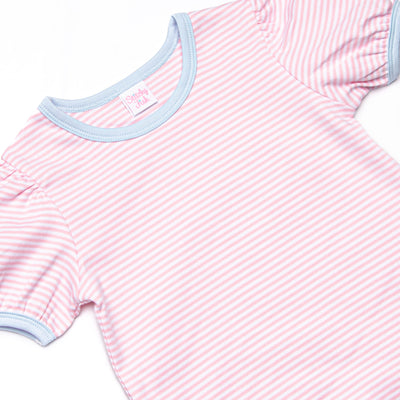 Paige Pima Ruffle Short Set, Light Blue and Pink Stripe