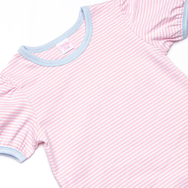 Paige Pima Ruffle Short Set, Light Blue and Pink Stripe