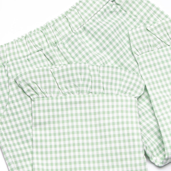 Garden Gate Gingham Side Tie Ruffle Pant Set, Green