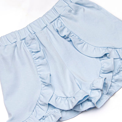 Mallard Pima Embroidered Ruffle Short Set, Blue