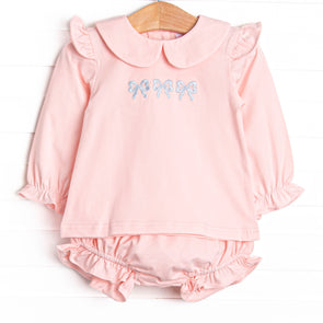 Bold Bows Embroidered Diaper Set, Pink