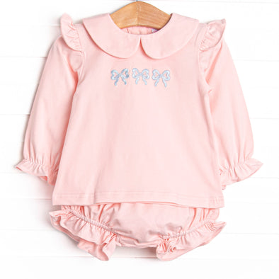 Bold Bows Embroidered Diaper Set, Pink