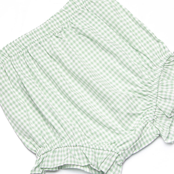 Garden Gate Gingham Side Tie Diaper Set, Green
