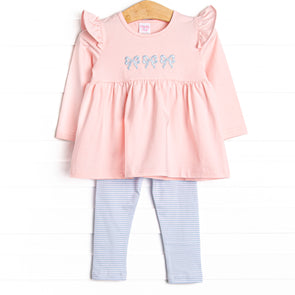 Bold Bows Embroidered Legging Set, Pink