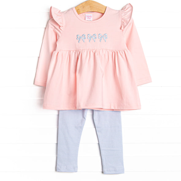 Bold Bows Embroidered Legging Set, Pink