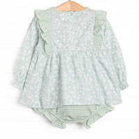 Garden Gate Gingham Side Tie Diaper Set, Green